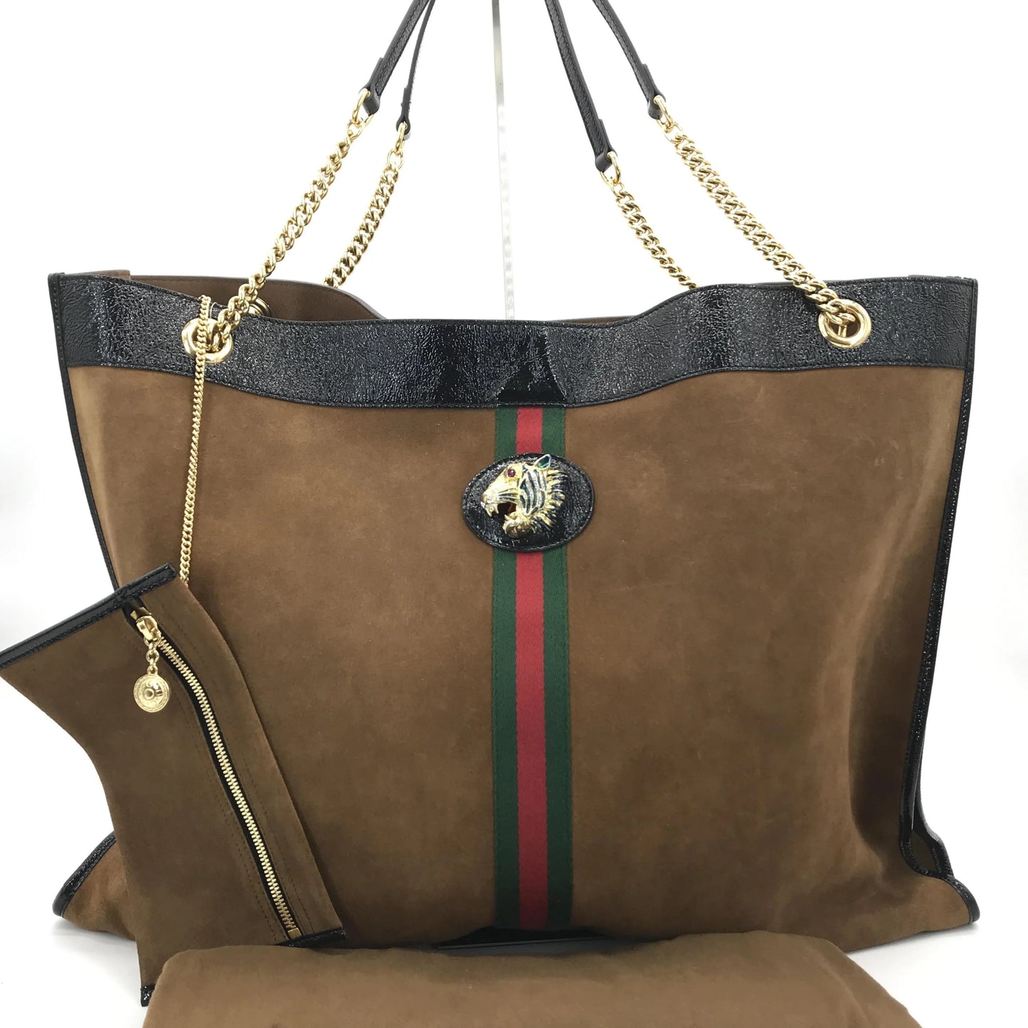 Gucci Rajah Chain Tote Suede, Brown, Suede, Tote Bag
