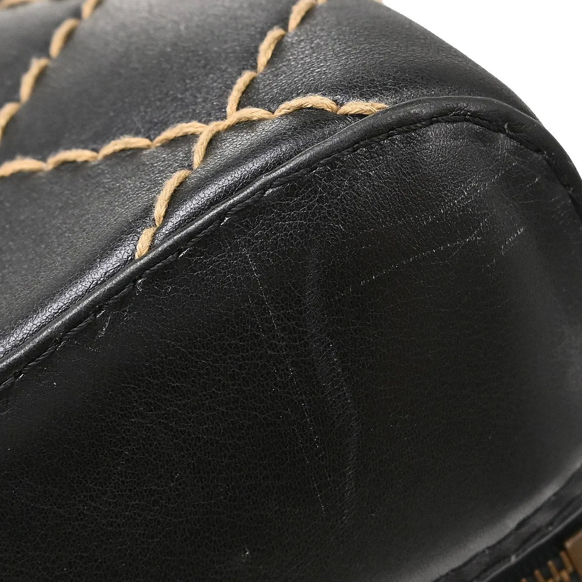 Chanel Surpique Zip Around Satchel Quilted Leather, Black, Leather, Handbag