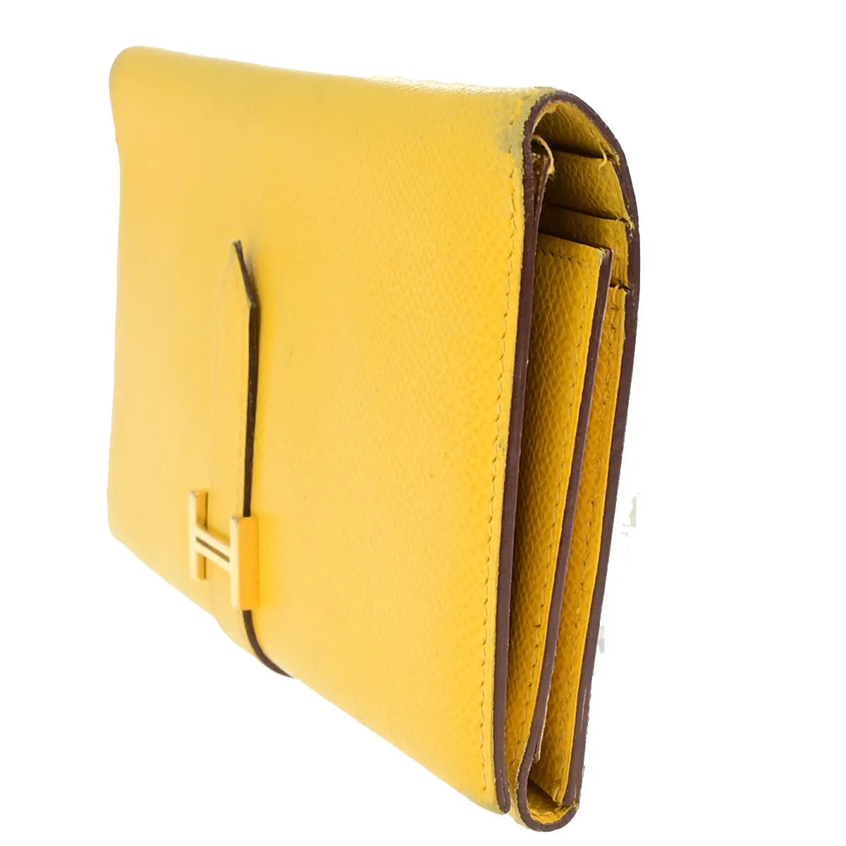 Hermes Bearn Trifold Epsom, Yellow, Leather, Wallet