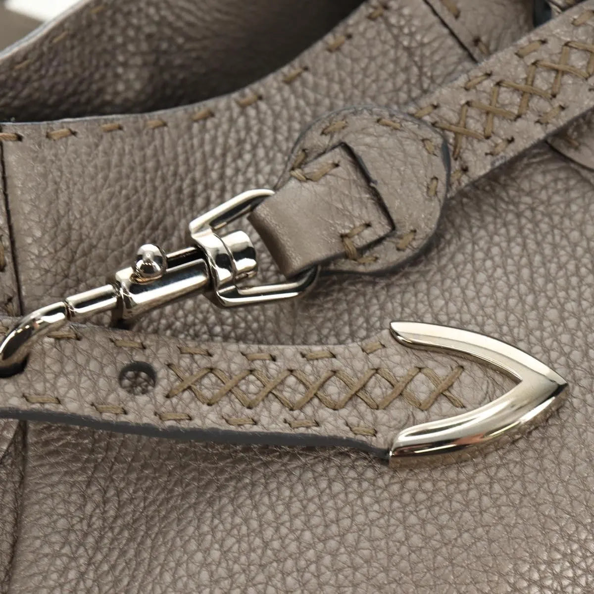 Fendi Selleria Pomodorino Leather, Gray, Leather, Tote Bag