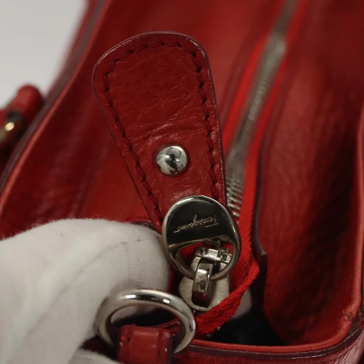 Salvatore Ferragamo Gancini Handle Tote Leather, Red, Leather, Handbag