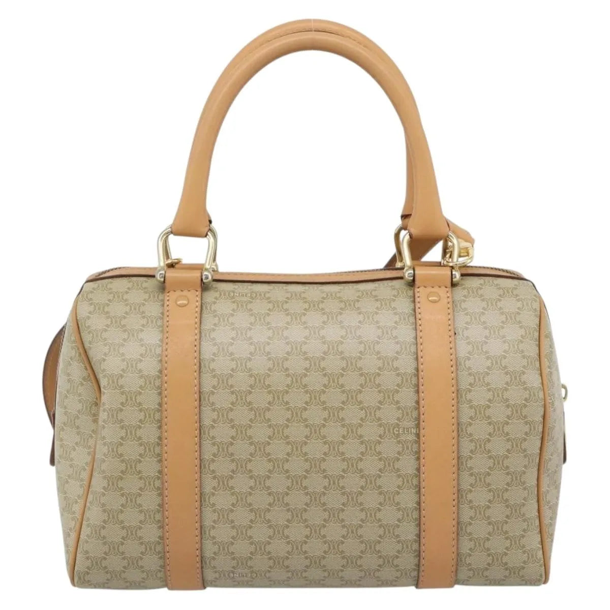 Celine Vintage Macadam Boston Canvas, Beige, Canvas, Handbag