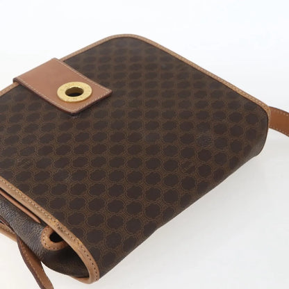 Celine Vintage Macadam Circle Logo Canvas and Leather, Brown, Canvas, Shoulder Bag