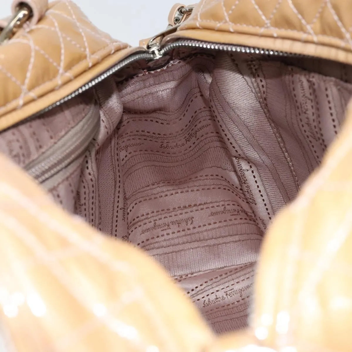 Salvatore Ferragamo Vala Patent leather, Beige, Patent Leather, Handbag