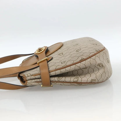 Christian Dior Vintage Honeycomb Canvas and Leather, Beige, Canvas, Shoulder Bag