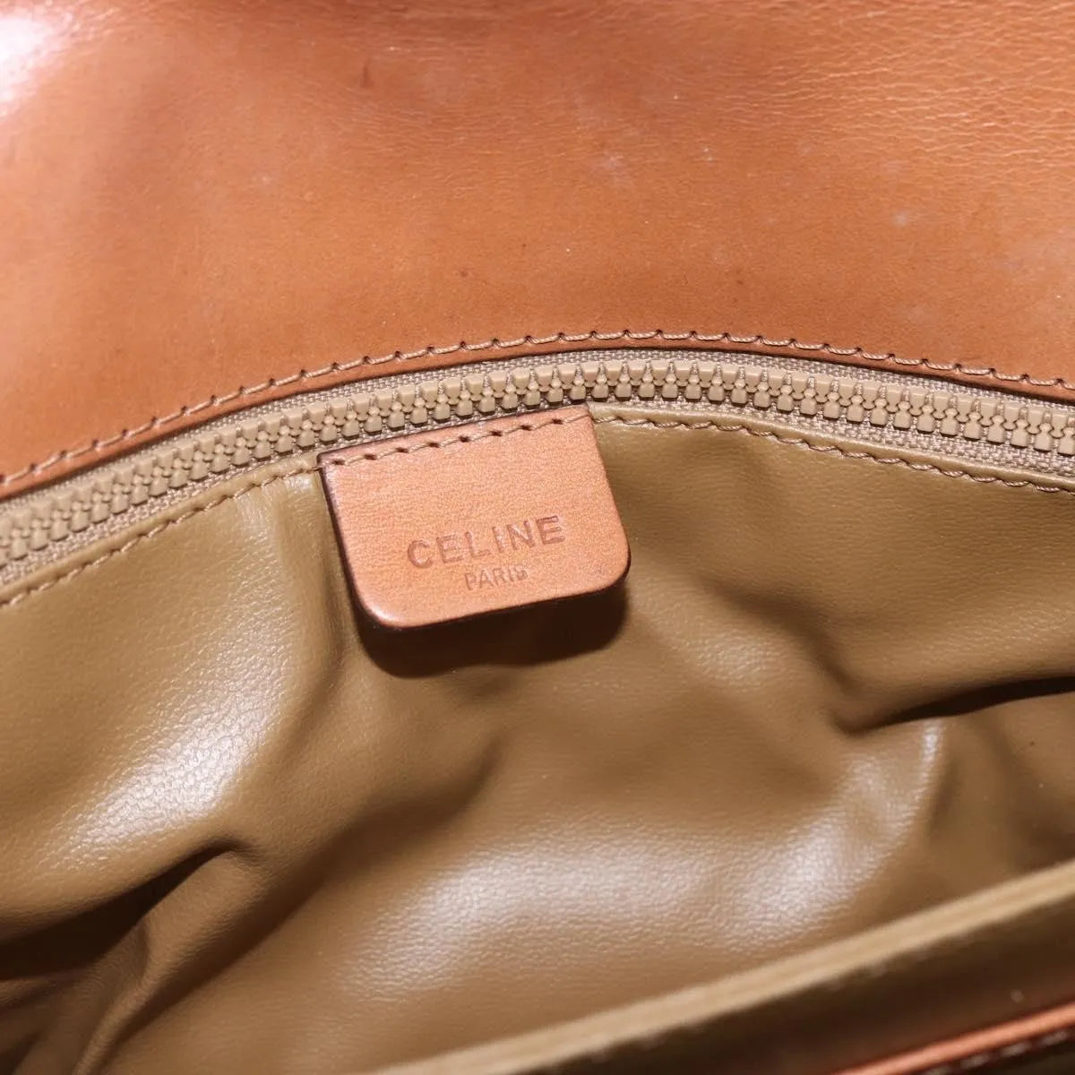 Celine Vintage Macadam Canvas and Leather, Brown, Canvas, Shoulder Bag