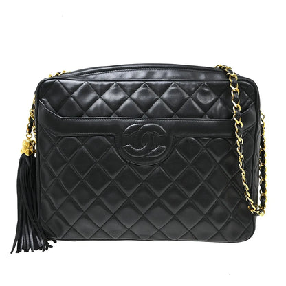 Chanel Vintage Camera Tassel Quilted Leather, Black, Leather, Shoulder Bag