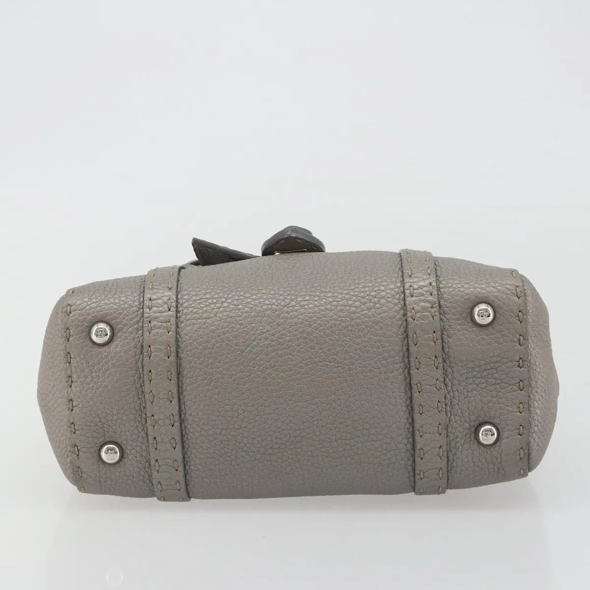 Fendi Selleria Linda Satchel Pebbled Leather, Gray, Leather, Handbag