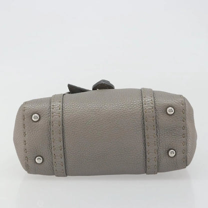 Fendi Selleria Linda Satchel Pebbled Leather, Gray, Leather, Handbag