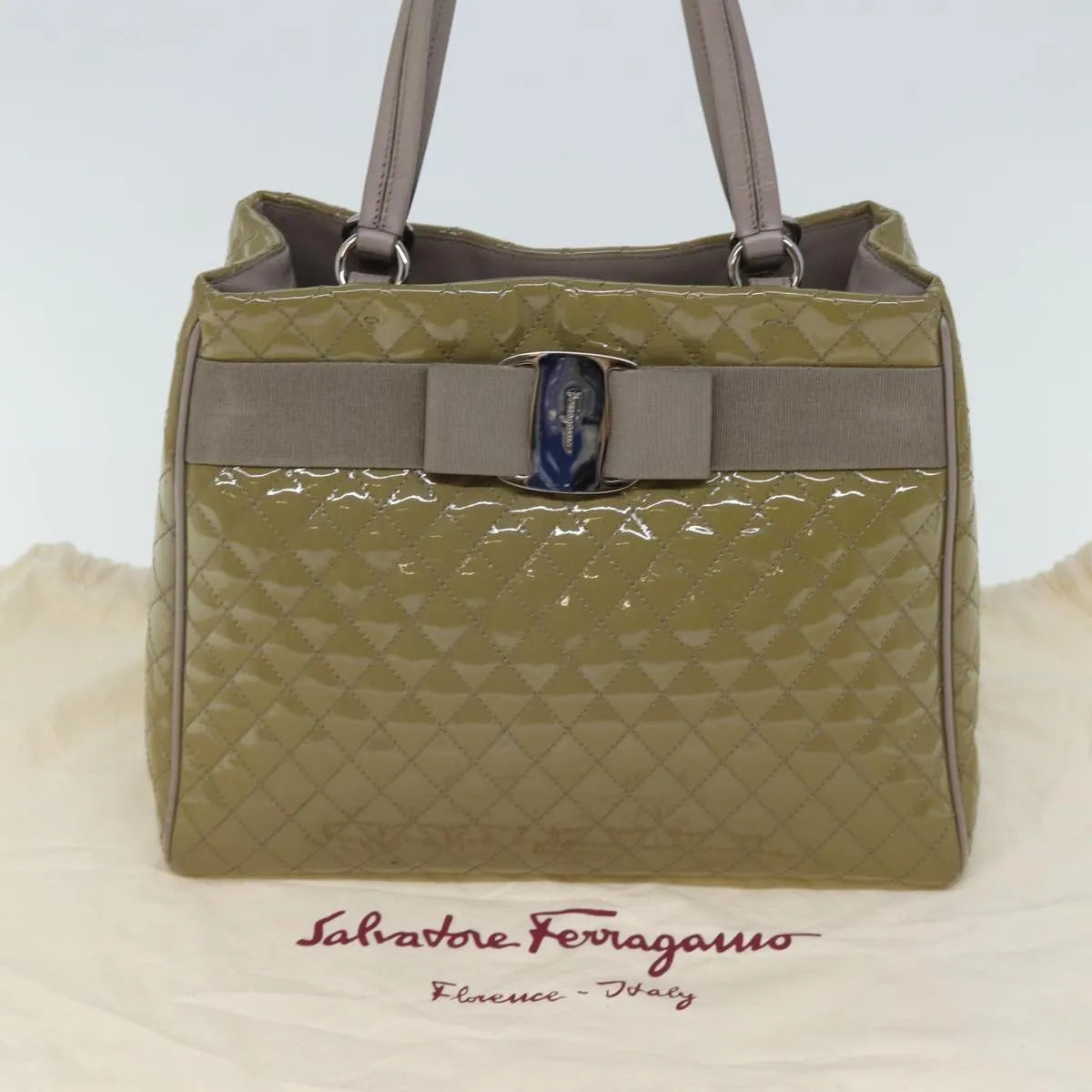Salvatore Ferragamo Vala Patent leather, Beige, Patent Leather, Handbag