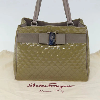Salvatore Ferragamo Vala Patent leather, Beige, Patent Leather, Handbag