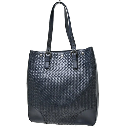 Bottega Veneta Belted Snap Tote Intrecciato Nappa, Navy, Leather, Tote Bag