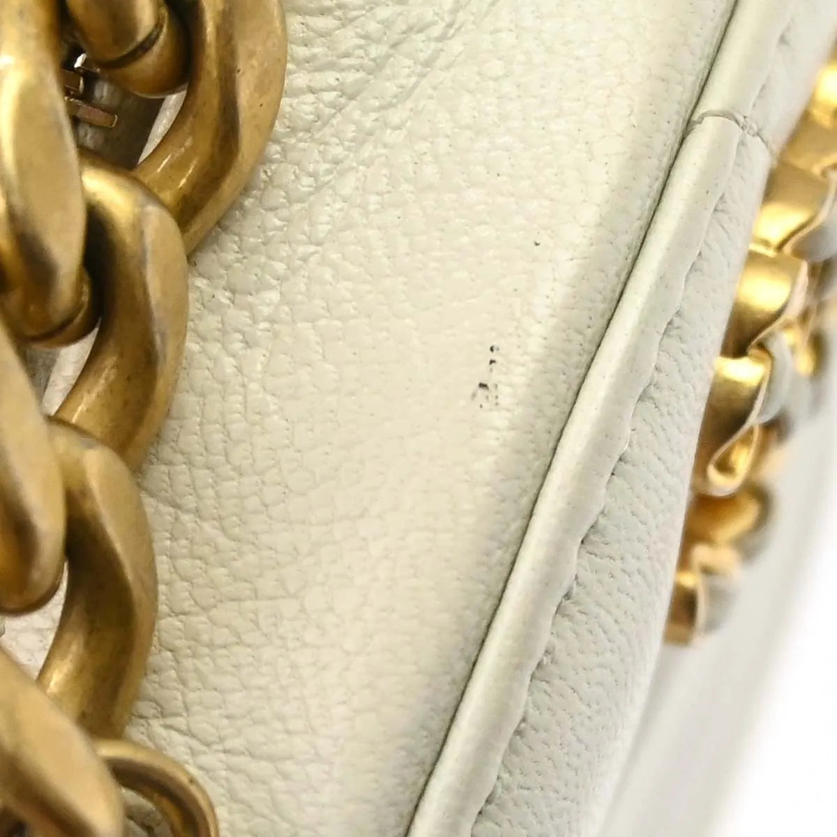 Chanel Round Clutch with Chain Quilted Lambskin, White, Leather, Clutch