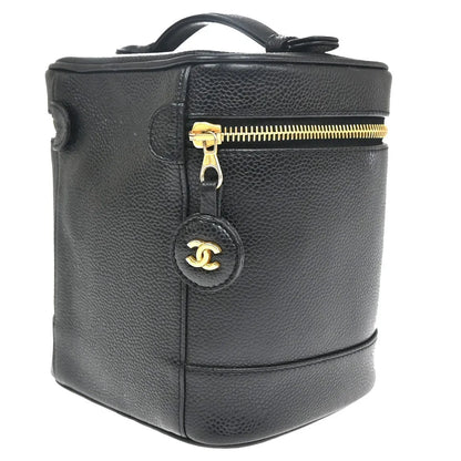 Chanel Vintage Timeless Cosmetic Case Caviar, Black, Leather, Handbag