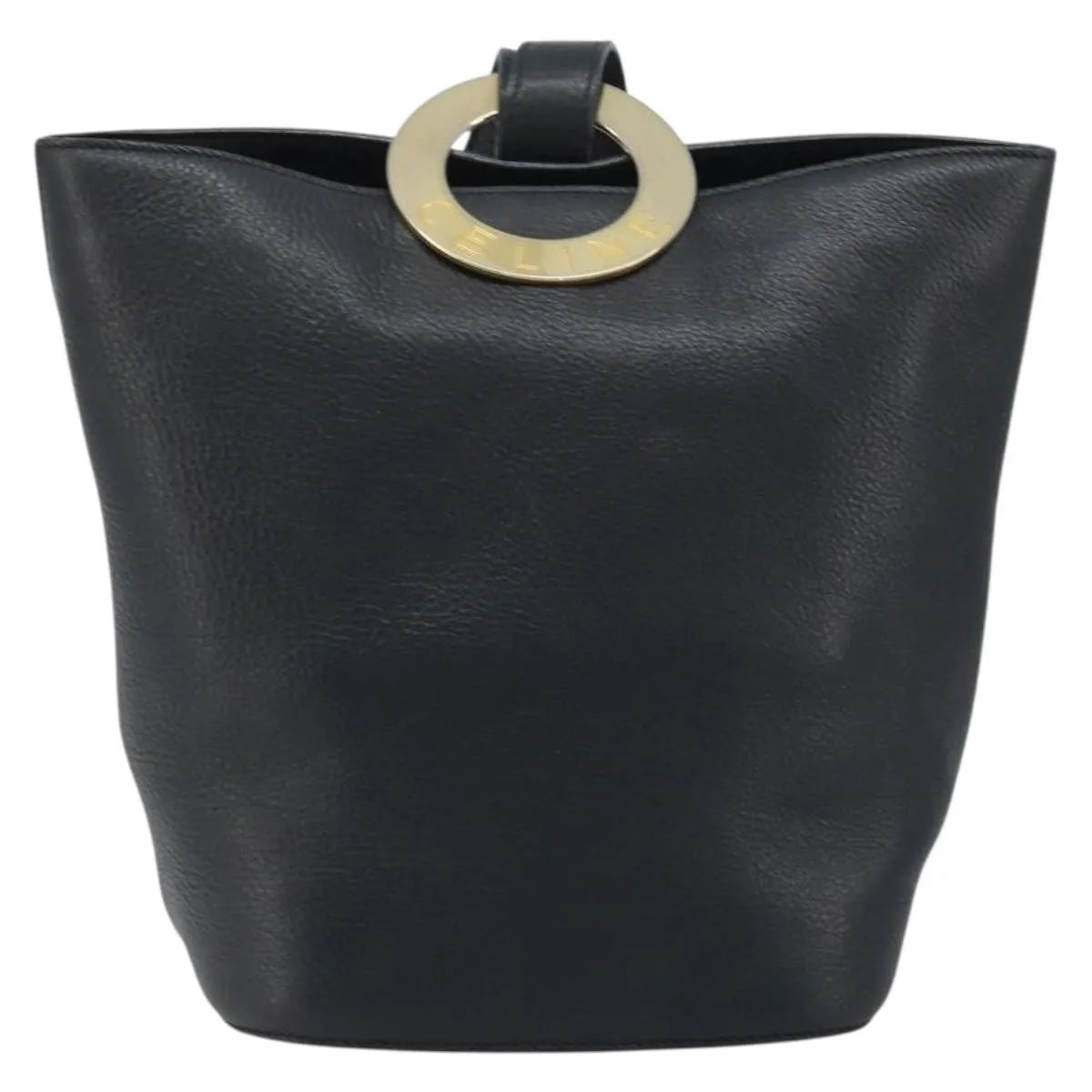 Celine Circle Logo Leather, Black, Leather, Handbag