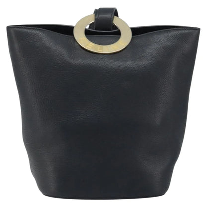 Celine Circle Logo Leather, Black, Leather, Handbag