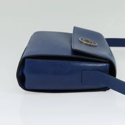 Celine Vintage Circle Logo Leather, Blue, Leather, Shoulder Bag