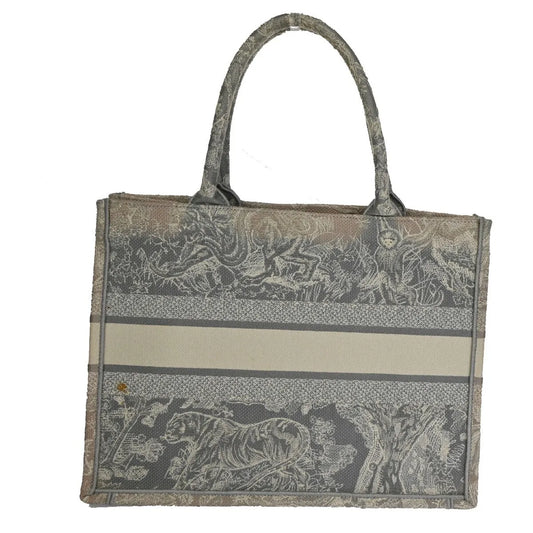 Christian Dior Book Tote Embroidered Canvas, Gray, Canvas, Tote bag