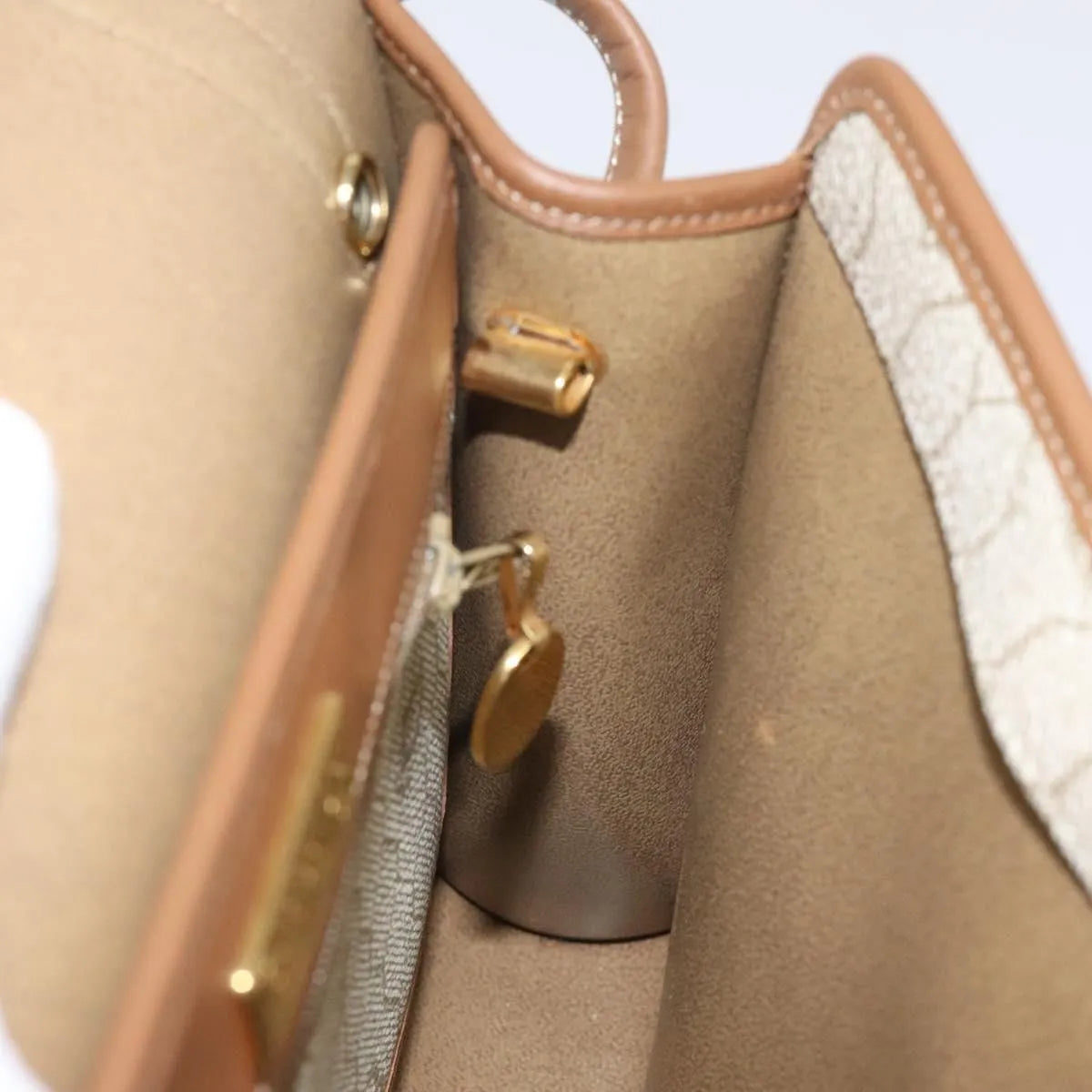Christian Dior Vintage Honeycomb Flap Canvas and Leather, Beige, PVC, Shoulder Bag