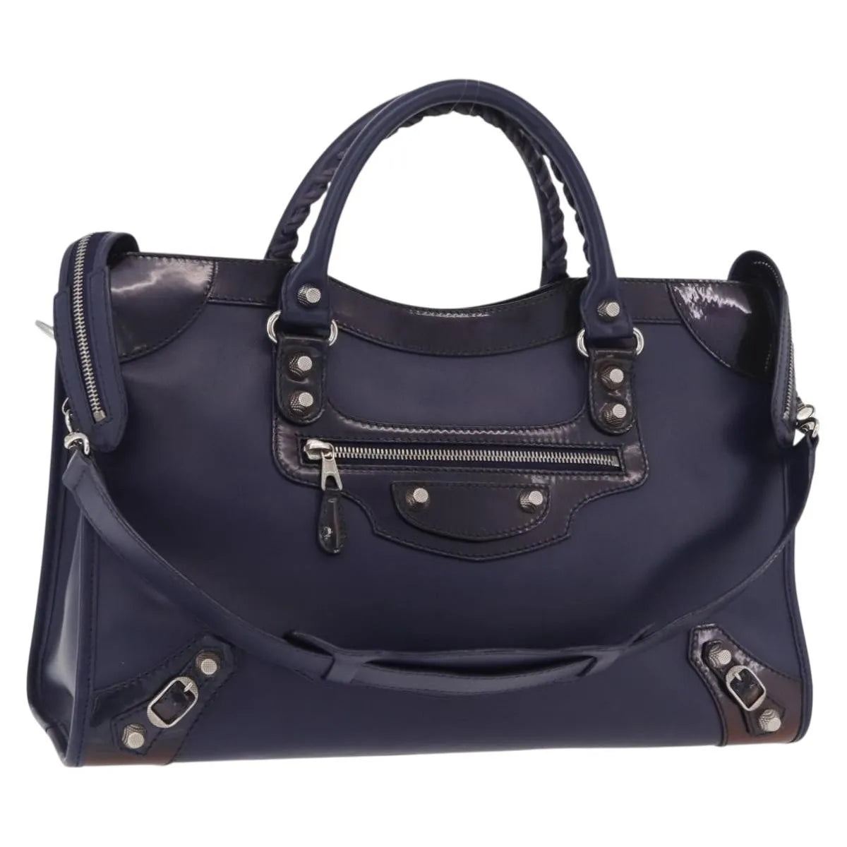 Balenciaga Holiday City Giant Studs Matte Calfskin, Navy, Leather, Handbag