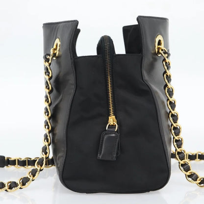 Prada Vintage Nappa Chain Tote Leather, Black, Leather, Shoulder Bag