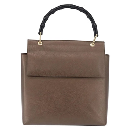 Gucci Vintage Bamboo Handle Leather, Brown, Leather, Handbag