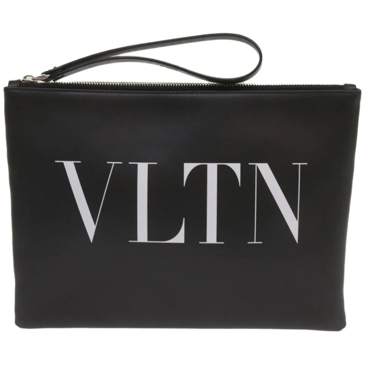 Valentino Garavani VLTN Wristlet Clutch Printed Leather, Black, Leather, Clutch