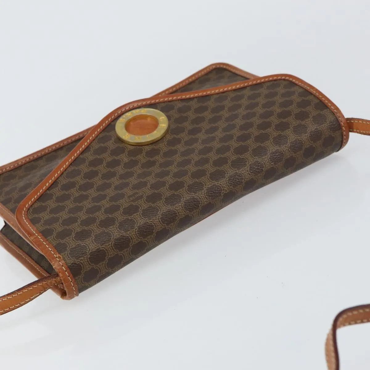 Celine Vintage Macadam Circle Logo Canvas and Leather, Brown, Canvas, Shoulder Bag