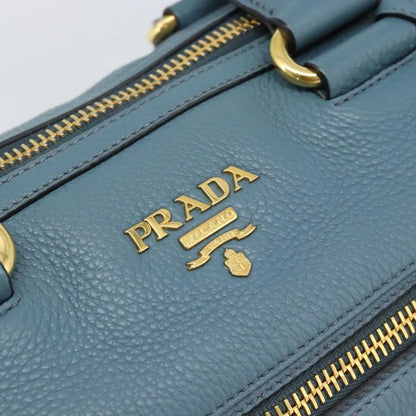 Prada Front Zip Convertible Satchel Vitello Phenix, Blue, Leather, Handbag