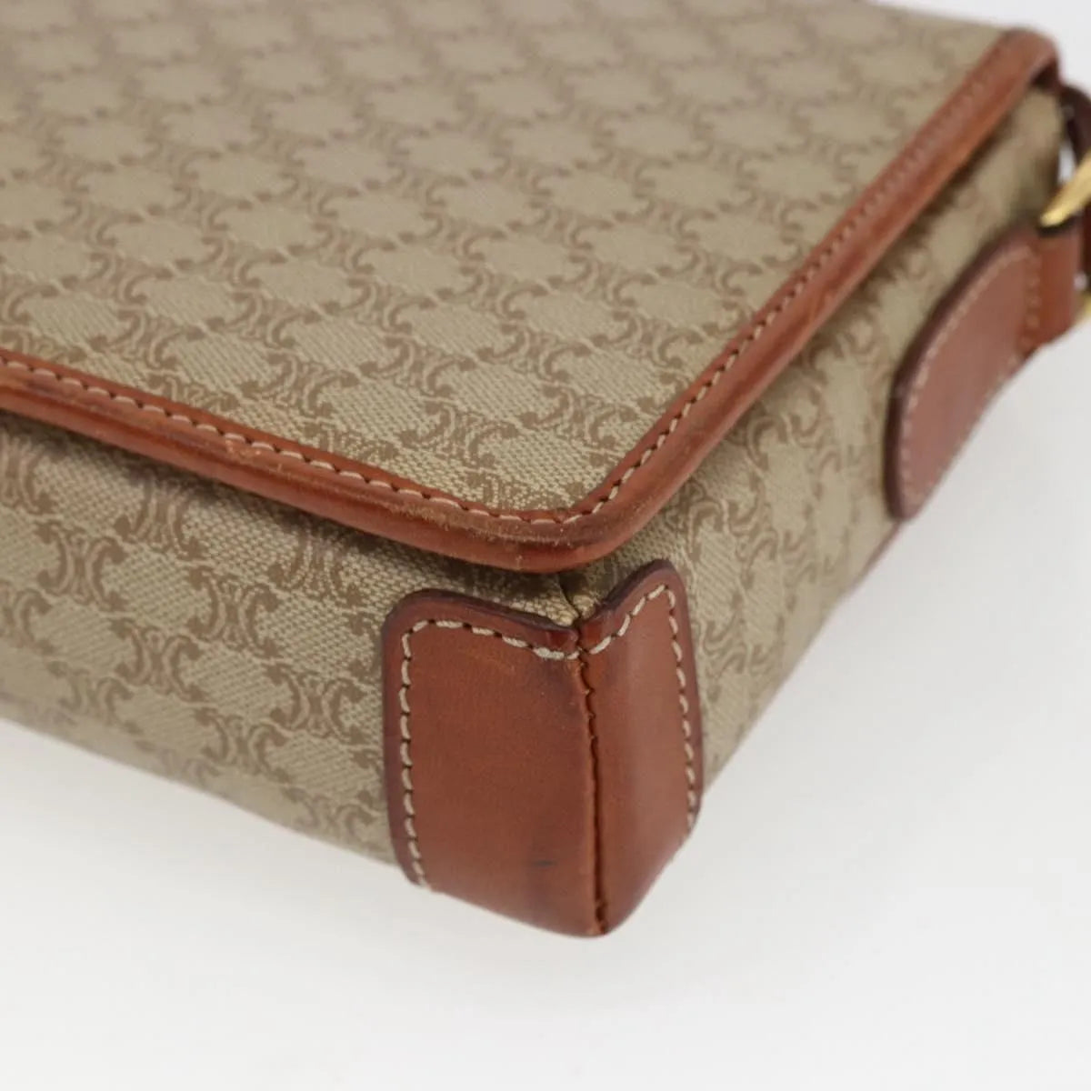 Celine Vintage Macadam Canvas and Leather, Beige, Canvas, Shoulder Bag