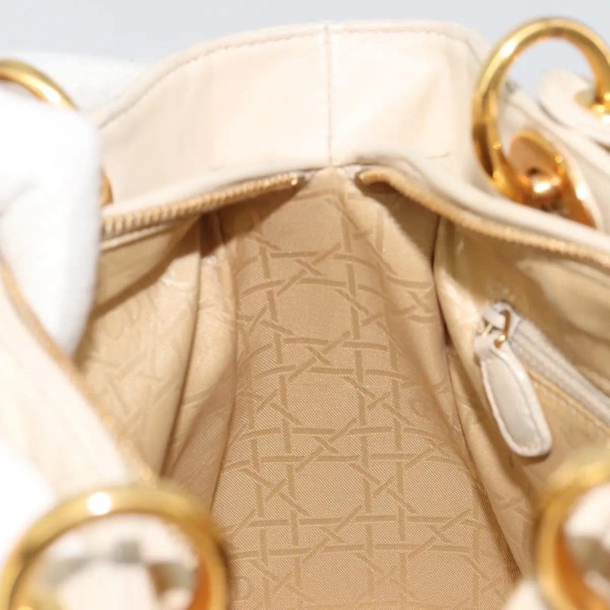 Christian Dior Lady Dior Cannage Quilt Lambskin, Beige, Leather, Handbag