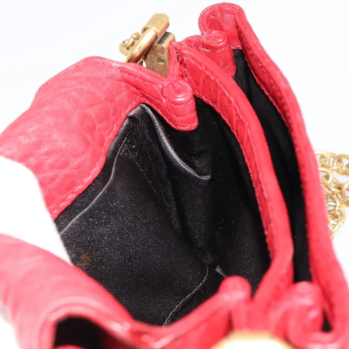 Saint Laurent Chain Leather, Red, Leather, Shoulder Bag