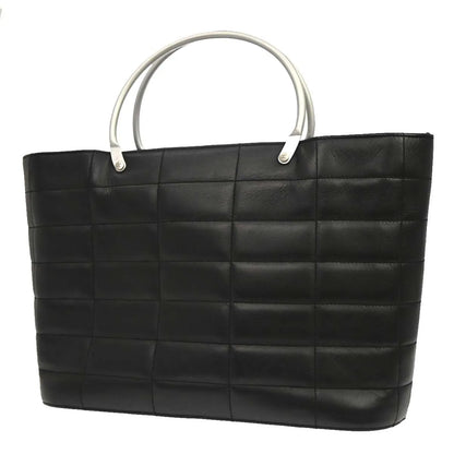 Chanel Vintage Chocolate Bar Tote Quilted Leather, Black, Leather, Tote Bag