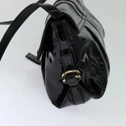 Bvlgari Chandra Flap Enamel, Black, Patent Leather, Shoulder Bag