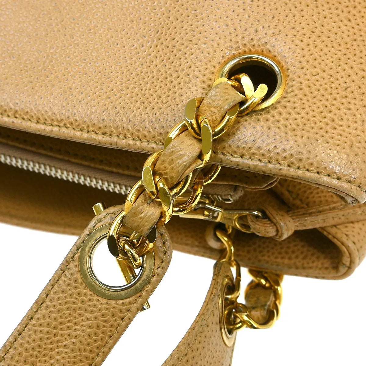 Chanel Vintage Timeless Chain Caviar, Beige, Leather, Shoulder Bag