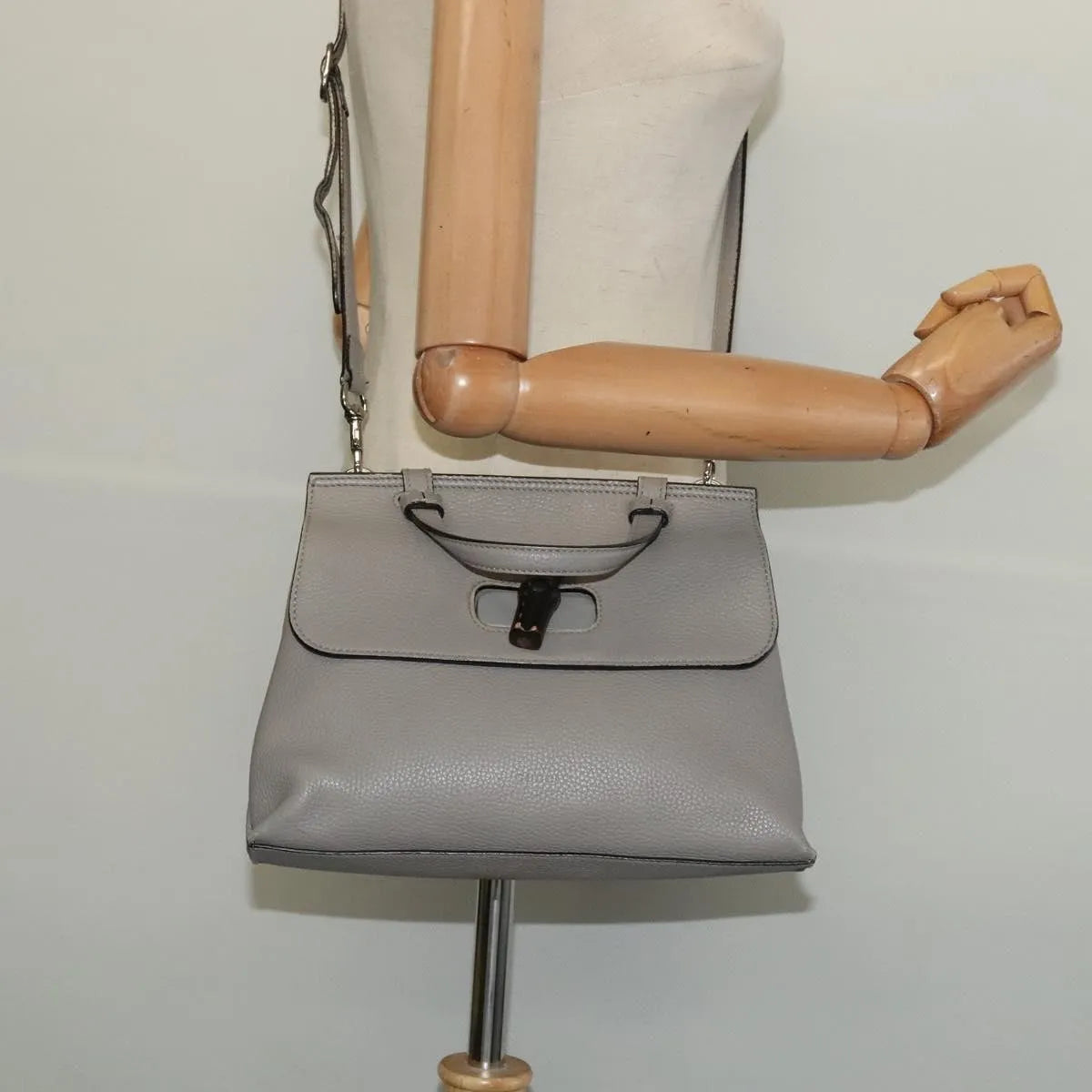 Gucci Bamboo Daily Top Handle Leather, Gray, Leather, Shoulder Bag
