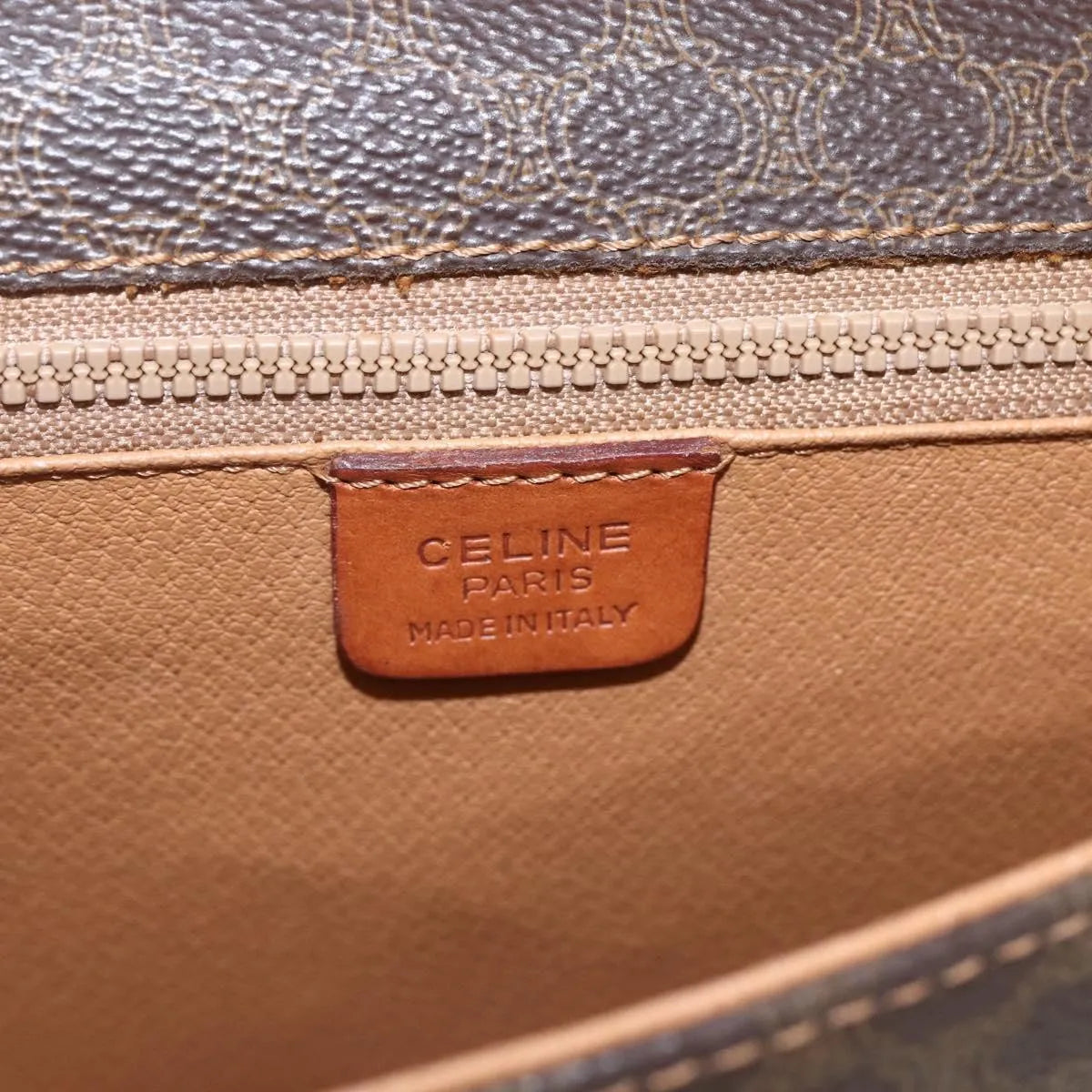 Celine Vintage Macadam Canvas and Leather, Brown, Canvas, Shoulder Bag