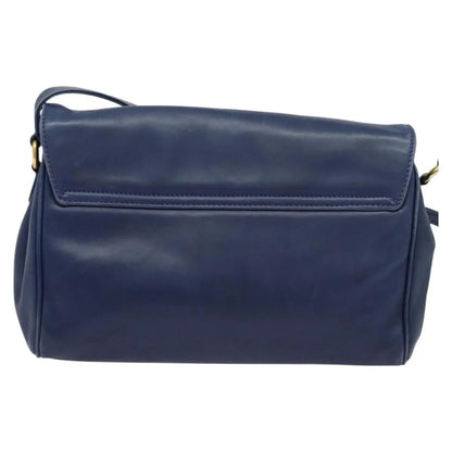 Celine Circle Logo Leather, Navy, Leather, Shoulder Bag
