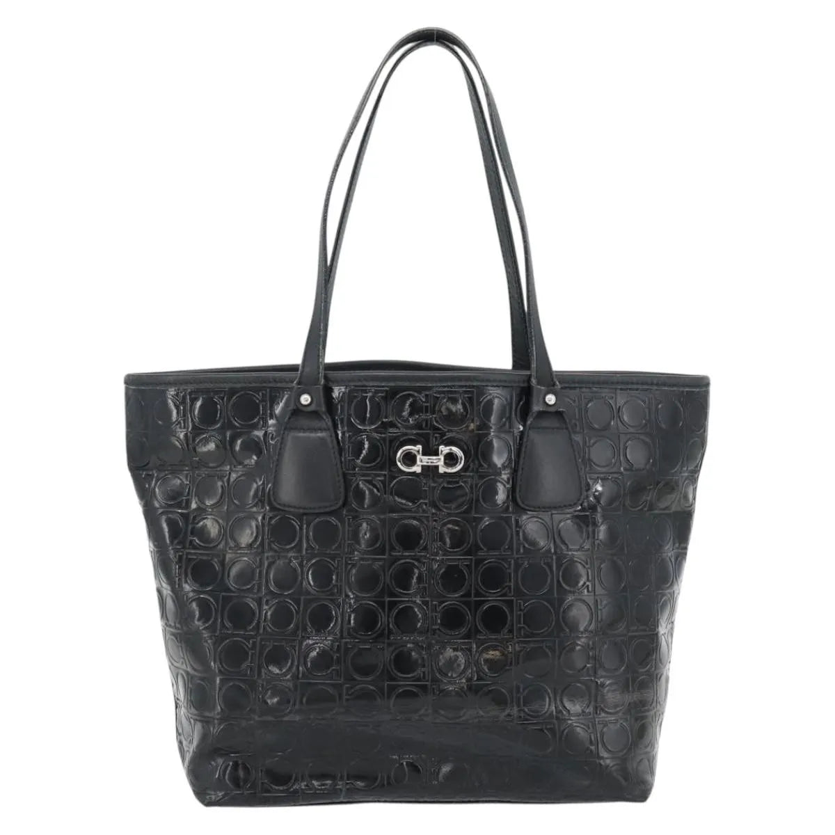 Salvatore Ferragamo Gancini Tote Patent leather, Black, Patent Leather, Tote Bag