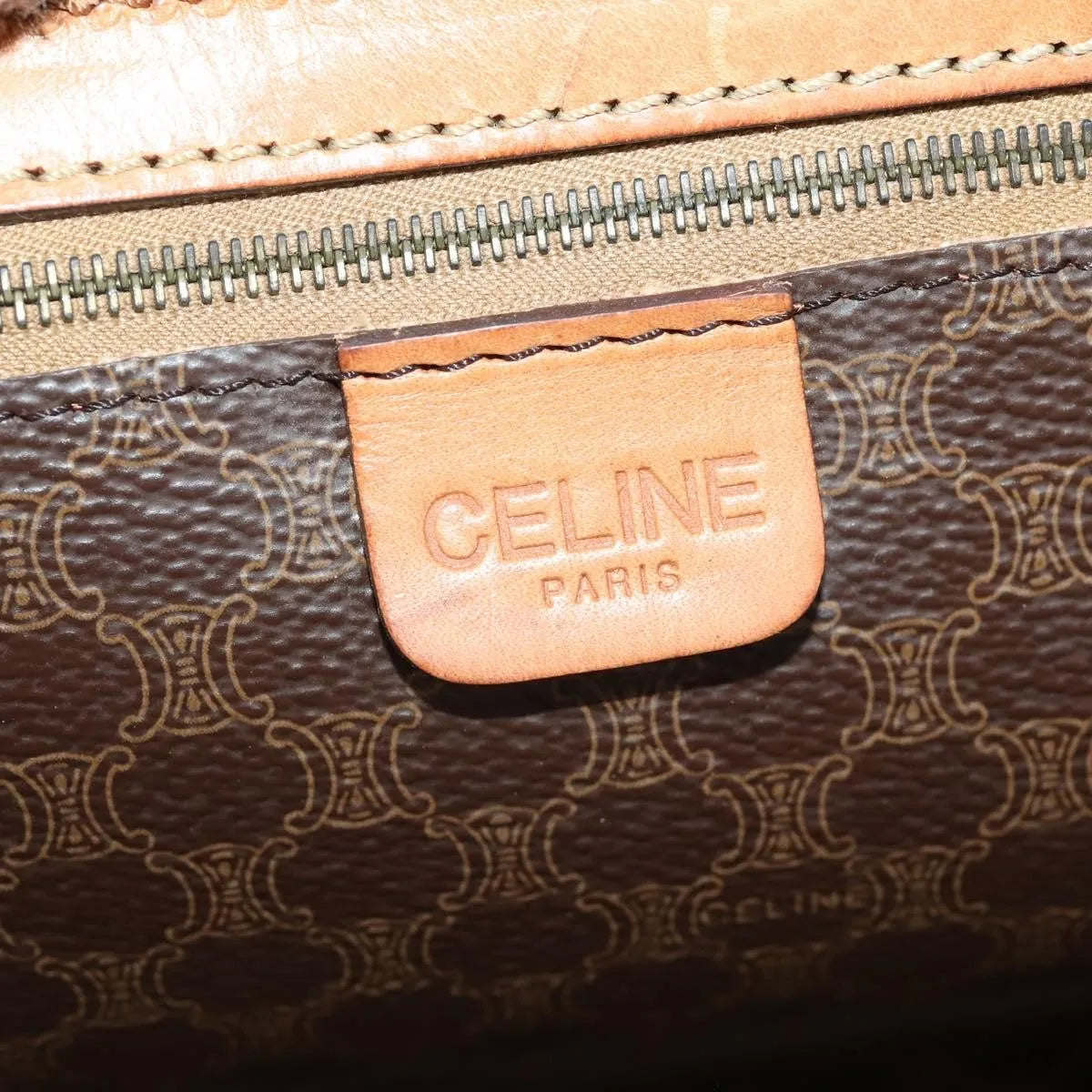 Celine Vintage Duffle Canvas and Leather, Brown, Canvas, Travel Bag