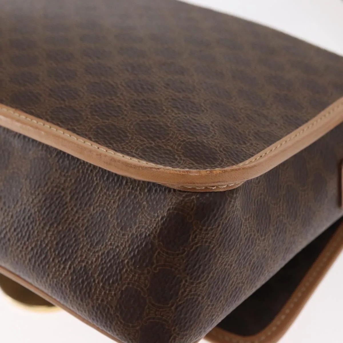 Celine Vintage Macadam Circle Logo Canvas and Leather, Brown, Canvas, Shoulder Bag