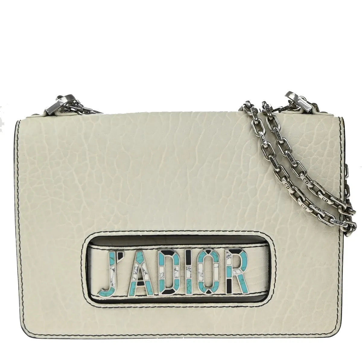 Christian Dior J'Adior Flap Canyon Grained Lambskin with Mosaic Detail, White, Leather, Shoulder Bag