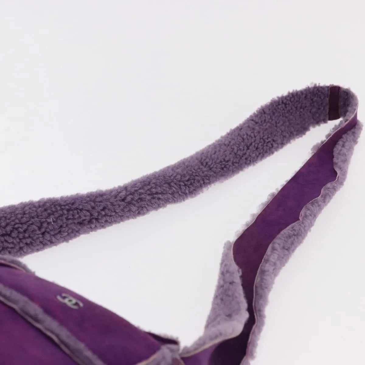 Chanel CC Logo Shearling and Suede, Purple, Suede, Shoulder Bag