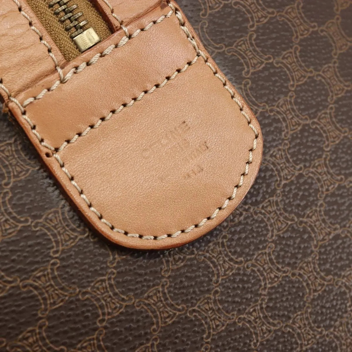 Celine Vintage Macadam Boston Canvas and Leather, Brown, Canvas, Handbag