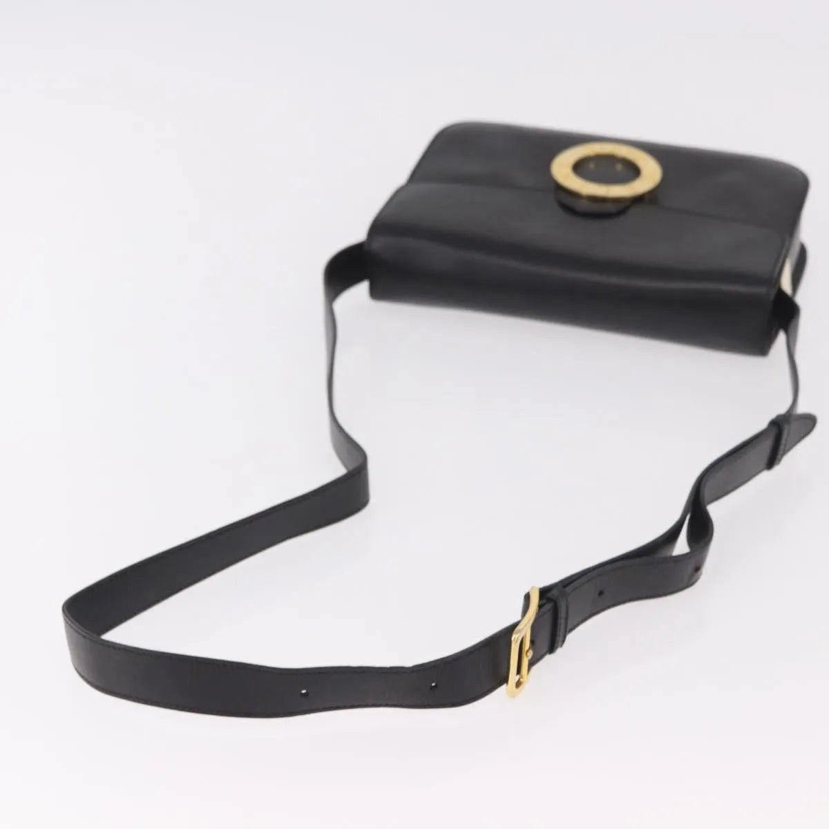Celine Vintage Circle Logo Leather, Black, Leather, Shoulder Bag