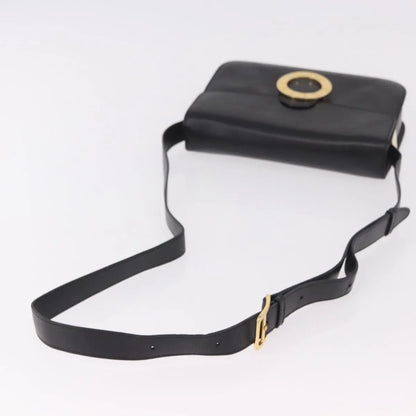 Celine Vintage Circle Logo Leather, Black, Leather, Shoulder Bag