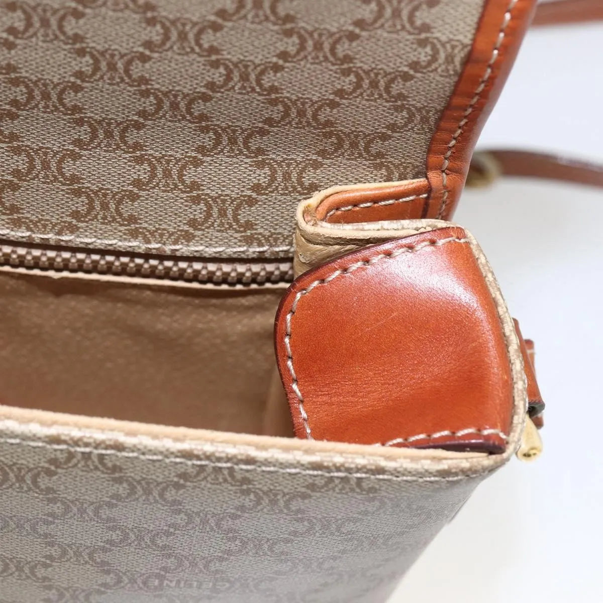 Celine Vintage Macadam Canvas and Leather, Beige, Canvas, Shoulder Bag