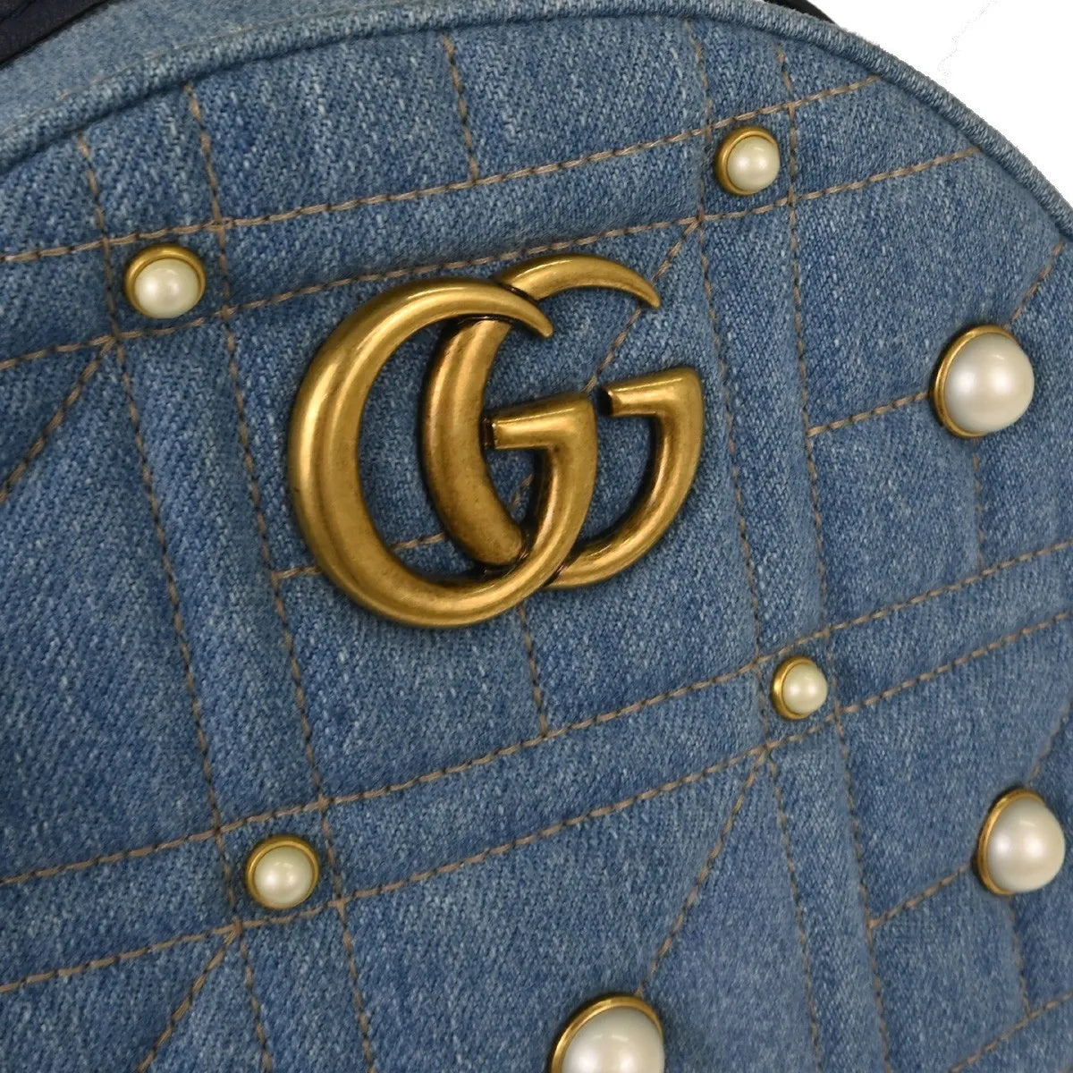 Gucci Backpack Embellished Wool, Blue, Denim, Backpack