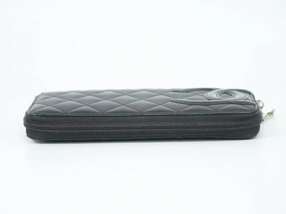Chanel Cambon Zip Around Quilted Lambskin, Black, Leather, Wallet