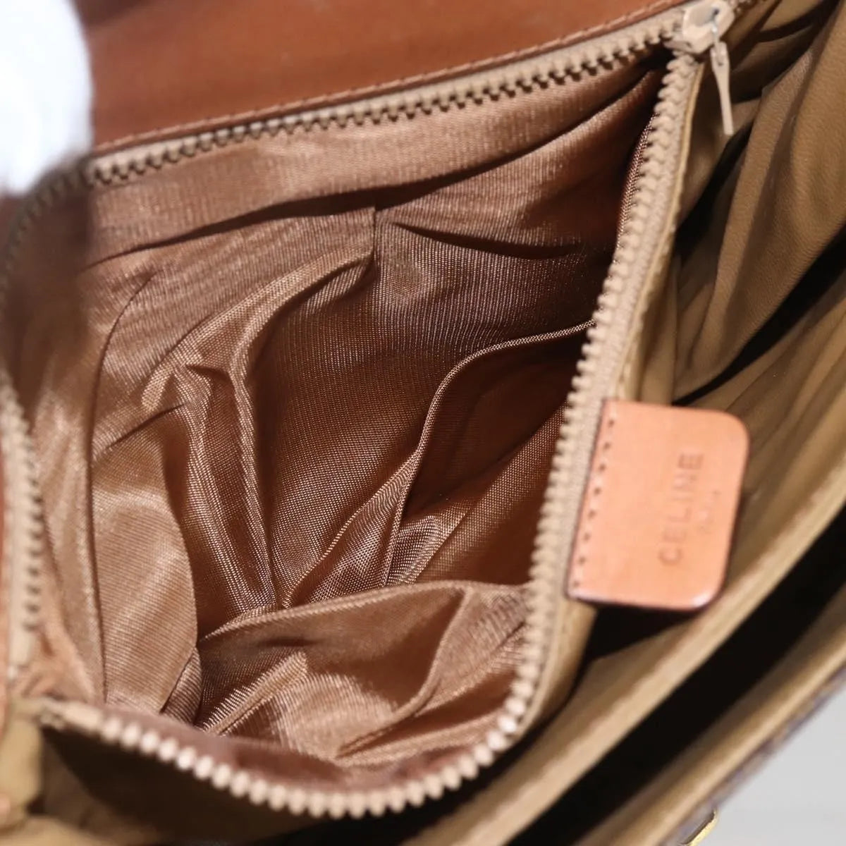 Celine Vintage Macadam Canvas and Leather, Brown, Canvas, Shoulder Bag
